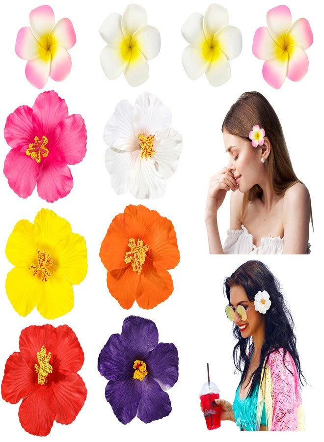 ProSuites 10 Pcs Hawaiian Flower Hair Clips for Women, 3.75” and 2.75” Plumeria Hair Clips Artificial Flower Hair Accessories for Vacation Beach Seaside - Image 1